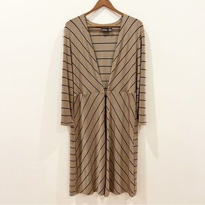 Chicos Travelers Cardigan Duster Womens 2 Large Beige Black Striped 3/4 Sleeve